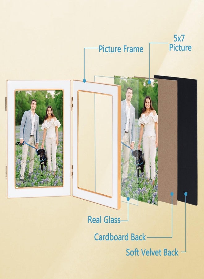 Lavezee إطار صور ثلاثي الطي من لافيزي، مقاس 5×7 بوصة، إطارات بيضاء عمودية بمفصلات، مصممة لعرض ثلاث صور مقاس 5×7 بوصة لتزيين الجدران أو أسطح الطاولات. - Image 4